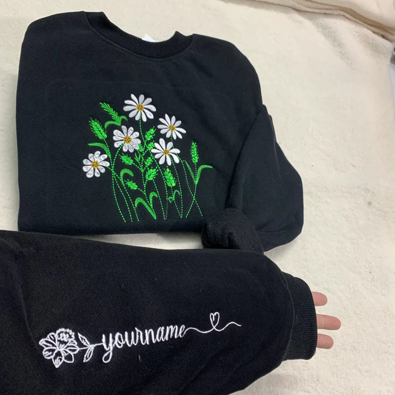 Birthday Flower Gifts: Cozy Wildflower Embroidered Sweatshirt for Her