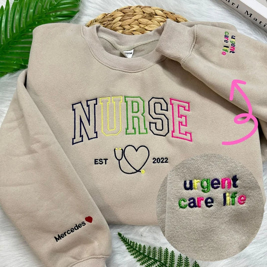 Multi-Color Embroidered Nurse Sweatshirt: Unique and Meaningful Fashion for Healthcare Heroes