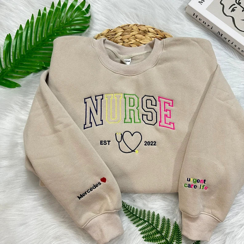 Multi-Color Embroidered Nurse Sweatshirt: Unique and Meaningful Fashion for Healthcare Heroes