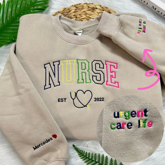 NURSE Multi-Color Embroidered Sweatshirt: A Colorful and Thoughtful Gift for Nurses