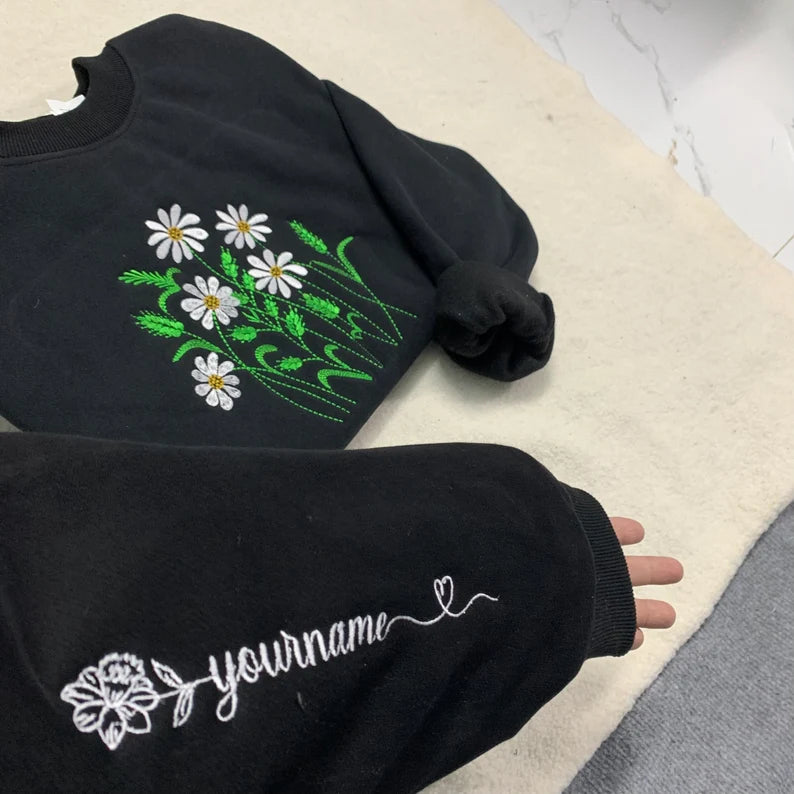 Birthday Flower Gifts: Cozy Wildflower Embroidered Sweatshirt for Her