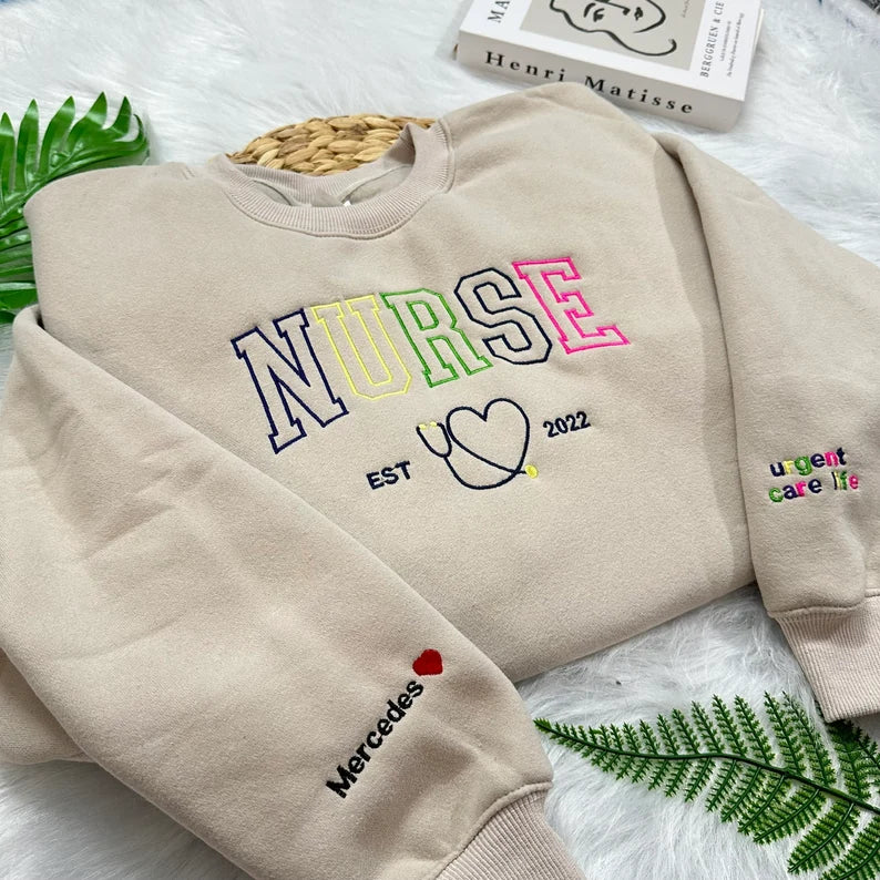 Multi-Color Embroidered Nurse Sweatshirt: Unique and Meaningful Fashion for Healthcare Heroes