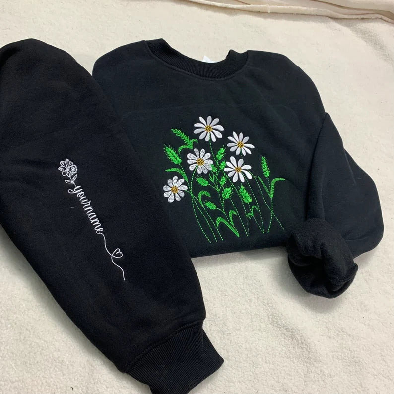 Birthday Flower Gifts: Cozy Wildflower Embroidered Sweatshirt for Her