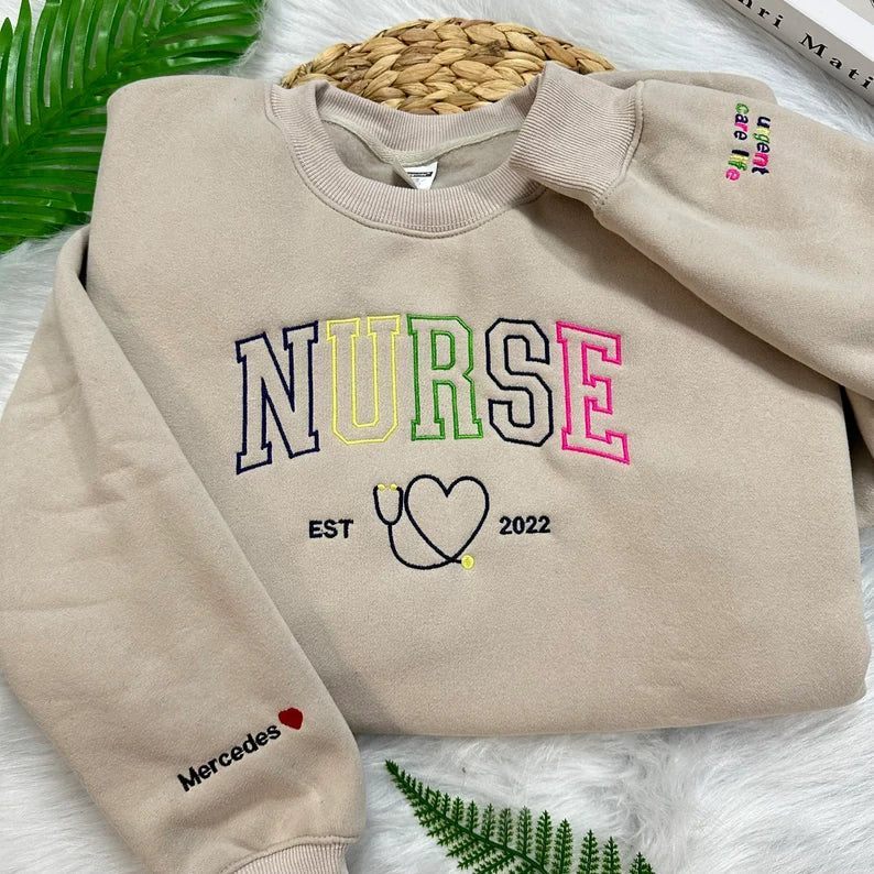 Multi-Color Embroidered Nurse Sweatshirt: Unique and Meaningful Fashion for Healthcare Heroes