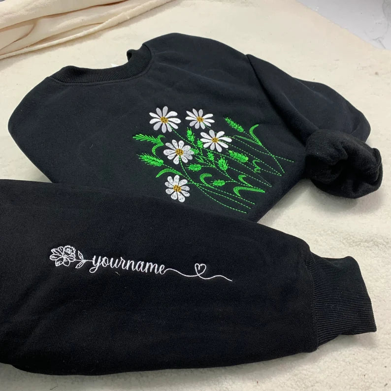 Birthday Flower Gifts: Cozy Wildflower Embroidered Sweatshirt for Her