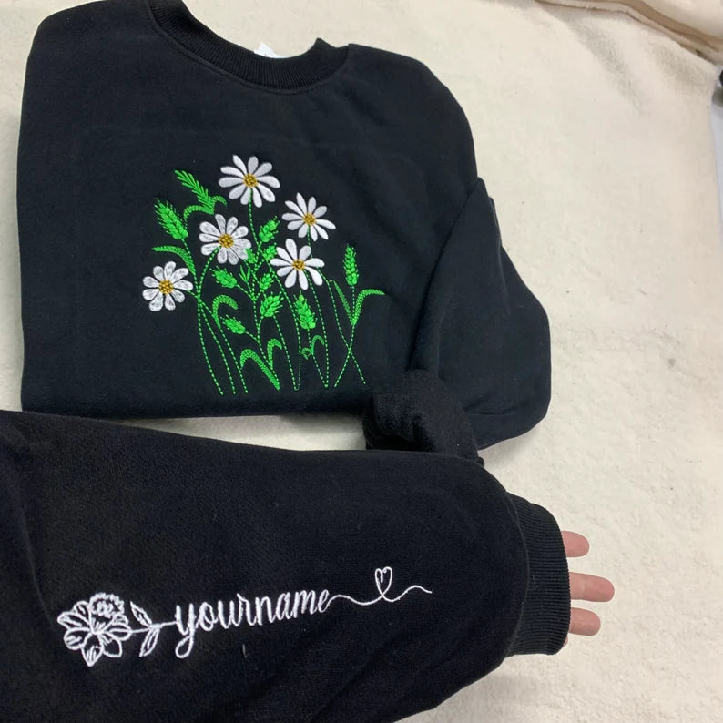 Birthday Flower Gifts: Cozy Wildflower Embroidered Sweatshirt for Her