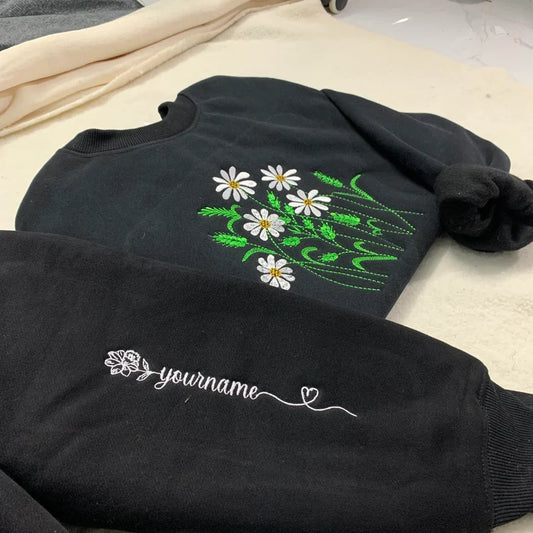 Birthday Flower Gifts: Cozy Wildflower Embroidered Sweatshirt for Her